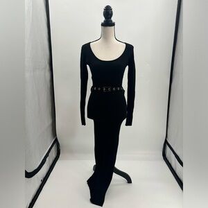 UEC Hera Collection black ribbed dress long sleeve gold detail small